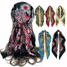 Ebay Amazon Hot Women Custom Printing 90 x 90 cm Vintage Satin Square Head Wrap Scarf in Stock